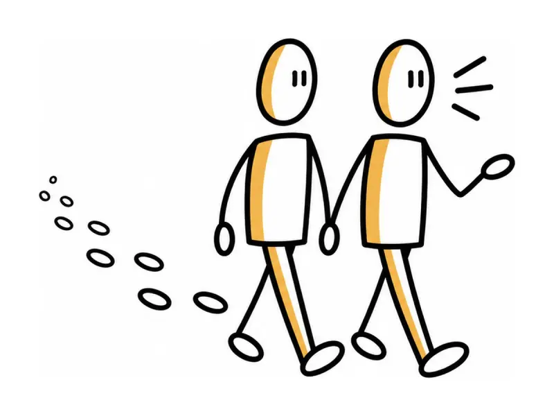 Illustration au trait : deux personnes marchent côte à côte.